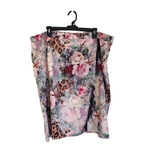 Pink Floral Leopard Print Lace Skirt